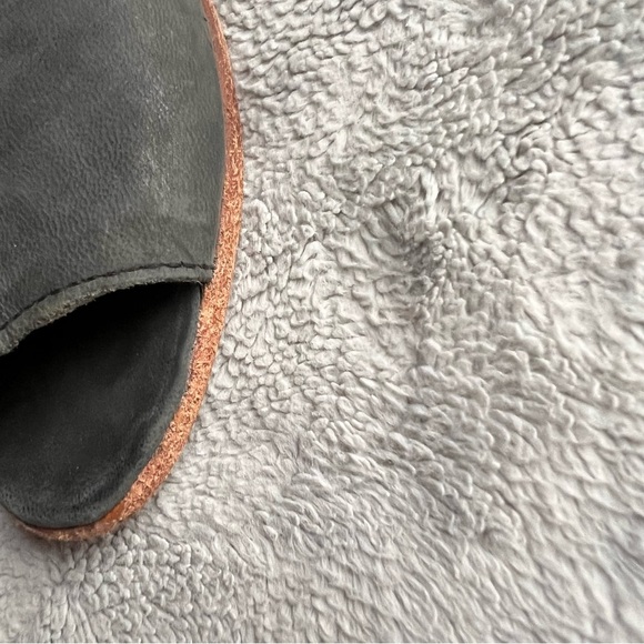 Free People Golden Road Peep Toe Leather Heel Boot Black Gray Sz 37 - Picture 6 of 15